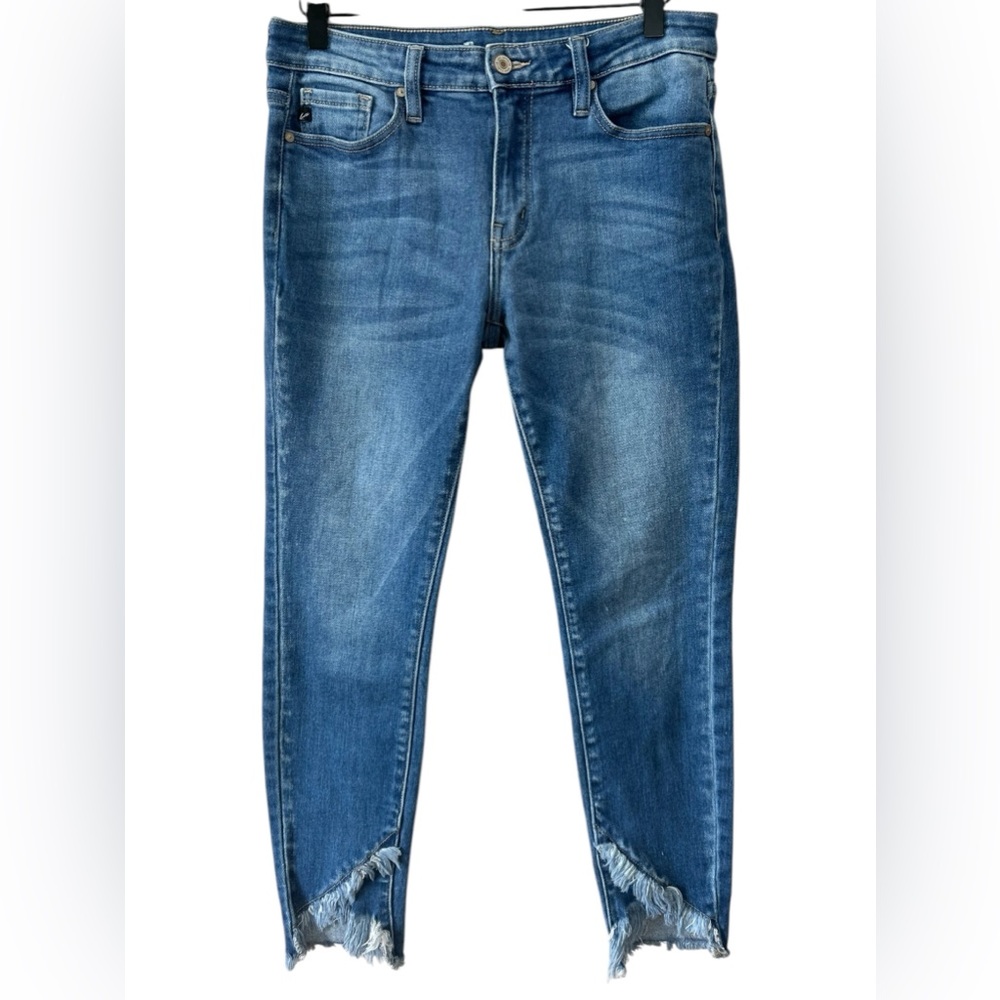 KanCan Jeans Womens Skinny Frayed Fringe Ankle Medium Wash Blue Stretch Denim 28